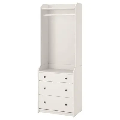 HAUGA Open wardrobe with 3 drawers, white 70x199 cm, 00456924