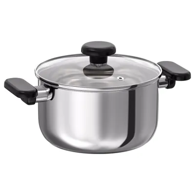 MIDDAGSMAT pot with lid, clear glass/stainless steel, 3 l, 10463716