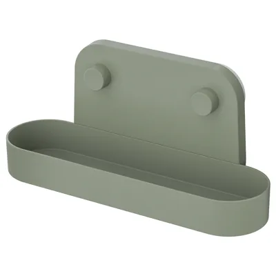 OBONAS Wall shelf with suction cup, grey-green, 28 cm, 10515579