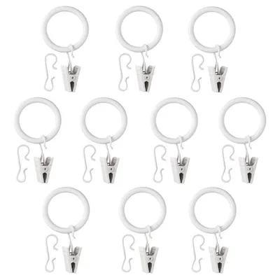 SYRLIG Curtain ring with clip and hook, white 25 mm, 20224099