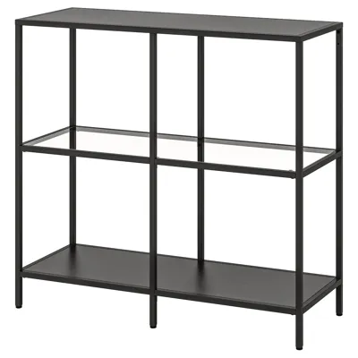 VITTSJO Shelving unit, black-brown/glass 100x93 cm, 20305806
