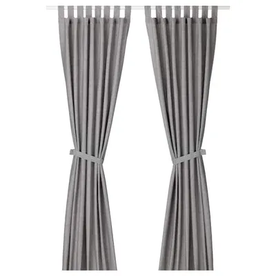 LENDA Curtains with tie-backs, 1 pair, grey 140x250 cm, 20319177