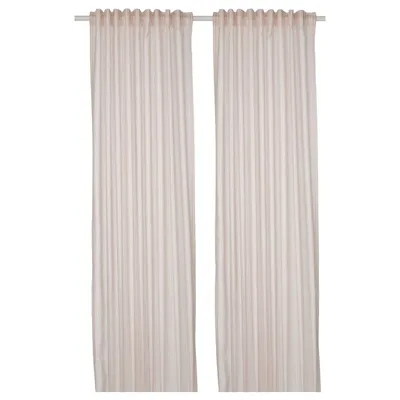 BYMOTT Curtains, 1 pair, white/beige striped 120x250 cm, 20509969