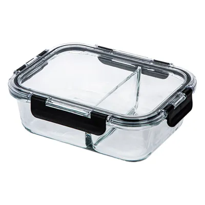 Glass Food Container with divider, Black Lid+Clear, 1040ml 21*16*7Cm 4589767245344