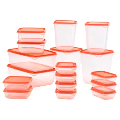 PRUTA Food container, set of 17, transparent/orange, 30316140