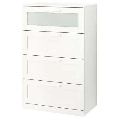 BRIMNES Chest of 4 drawers, white/frosted glass 78x124 cm, 30355419