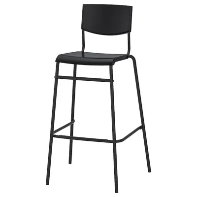 STIG Bar stool with backrest, black/black 74 cm, 50498422
