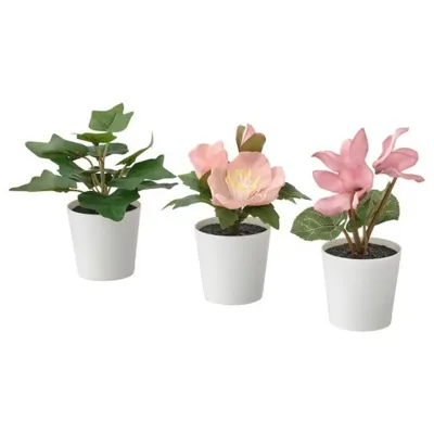 FEJKA Artificial potted plant, set of 3, green/pink, 6cm, 10522886