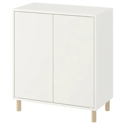 EKET Cabinet combination with legs, white/wood, 70x35x80 cm, 59388004