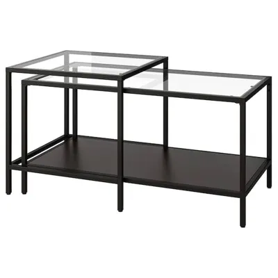 VITTSJO Nest of tables, set of 2, black-brown/glass 90x50 cm, 60215333