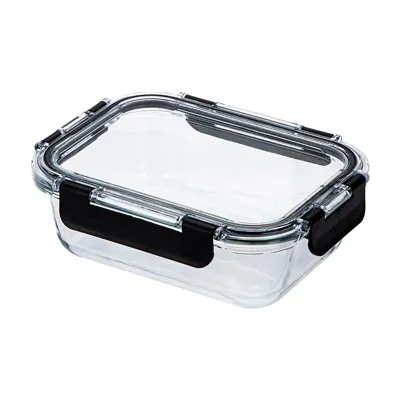 Glass Food Container, Black Lid+Clear, 640ml 18*13.5*6.5Cm 4589767245320
