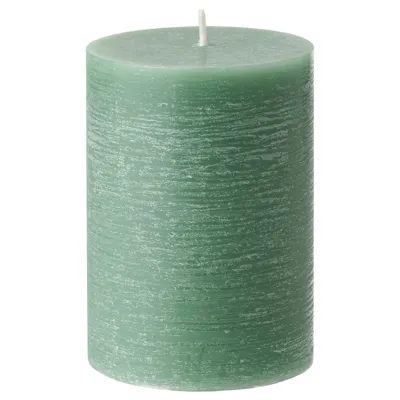 HEDERSAM Scented pillar candle, Fresh grass/light green, 30 hr, 70502282