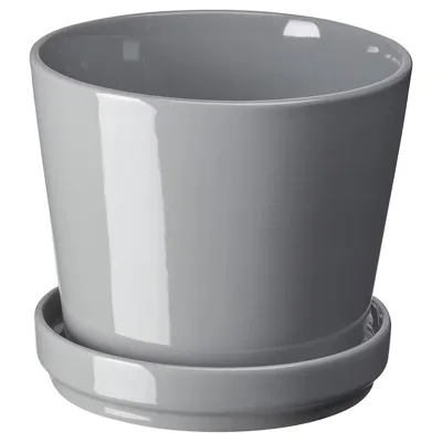 CITRUSFRUKT plant pot with saucer, in/outdoor grey, 70508439