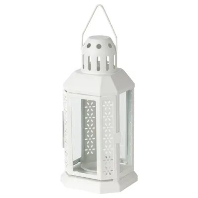ENRUM Lantern for tealight, in/outdoor, white 22 cm, 70526358