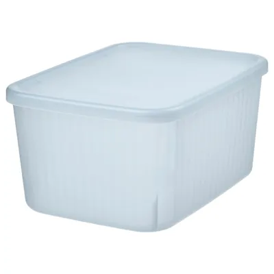 RYKTA storage box with lid, transparent grey-blue, 18x24x12 cm/3.5 l, 70533212