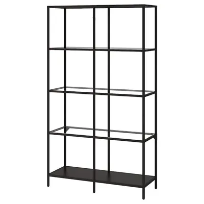 VITTSJO Shelving unit, black-brown/glass 100x175 cm, 80213314
