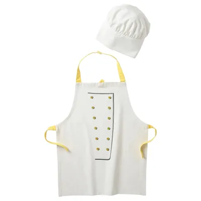 TOPPKLOCKA Children’s apron with chef’s hat, white/yellow, 80300815