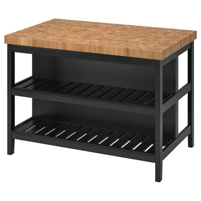 VADHOLMA Kitchen island, black/oak, 126x79x90 cm, 80359189