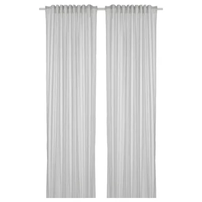 BYMOTT Curtains, 1 pair, white/light grey striped 120x250 cm, 80466684
