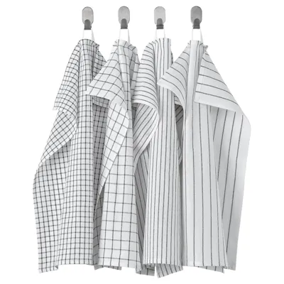 RINNIG Tea towel, white/dark grey/patterned 45x60 cm, 80476348