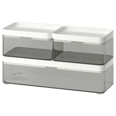 BROGRUND Box, set of 3, transparent grey/white, 90329093