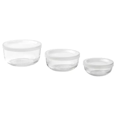 BESTAMMA Food container with lid, set of 3, glass, 90495761