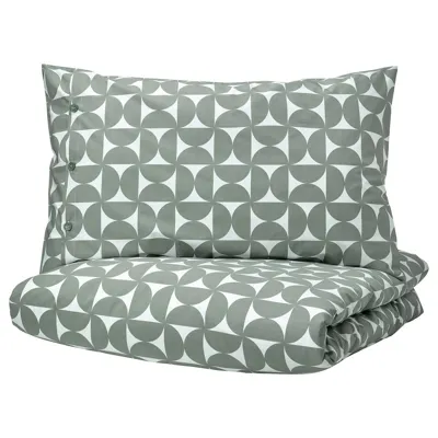 ANGSNEJLIKA Duvet cover and 2 pillowcases, grey/green, 200x200/50x80 cm, 30541087