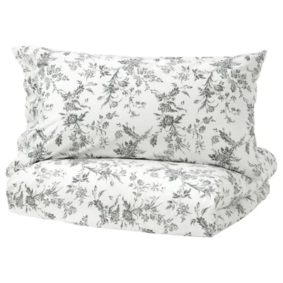 ALVINE KVIST Duvet cover and 2 pillowcases, white/grey, 200x200/50x80 cm, 90479068