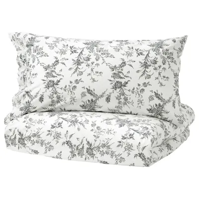 ALVINE KVIST Duvet cover and pillowcase, white/grey, 150x200/50x80 cm, 40233031