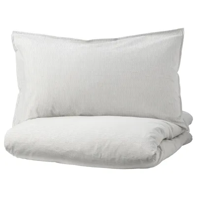 BERGPALM Duvet cover and pillowcase, grey/stripe, 150x200/50x80 cm, 50423262