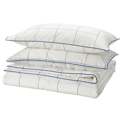 BREDVECKLARE Duvet cover and 2 pillowcases, white blue/check, 200x200/50x80 cm, 00579331