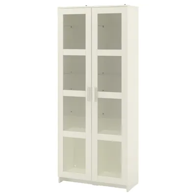 BRIMNES Glass-door cabinet, white, 80x190 cm, 30409889