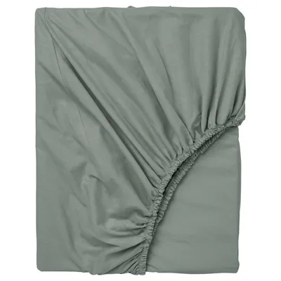 DVALA Fitted sheet, grey-green, 180x200 cm, 70549637