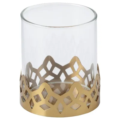 GOKVALLA Tealight holder, glass/gold-colour, 8 cm, 80542659