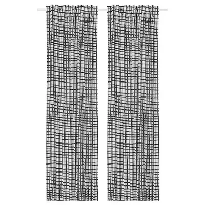 GRONKATTFOT Curtains, 1 pair, white/black, 145x250 cm, 30583100