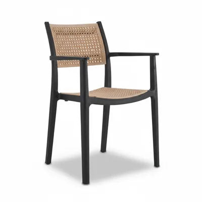 DOOVA Alesia Outdoor Stackable Chair - Black/Beige Honeycomb