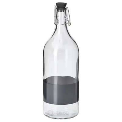 KORKEN Bottle with stopper, clear glass/black, 1 l, 20579882