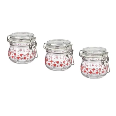 KORKEN  jar with lid, clear glass patterned/bright red, 13 cl 70530826