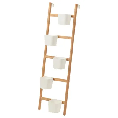 SATSUMAS Plant stand with 5 plant pots, bamboo/white, 125 cm, 00294960