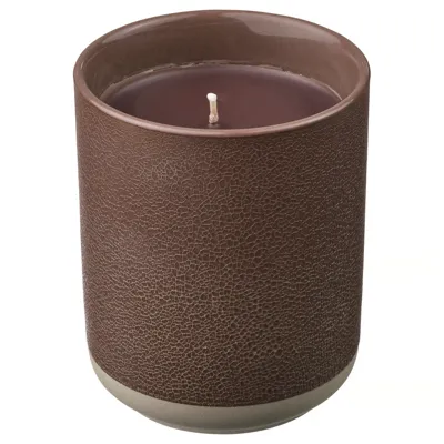 SILKESTRAD Scented candle in ceramic jar, leather & vanilla/brown, 45 hr, 00570397