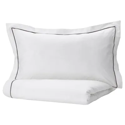 SILVERTISTEL Duvet cover and pillowcase, white/dark grey, 150x200/50x80 cm, 30492973
