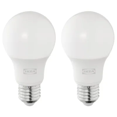 SOLHETTA LED bulb E27 470 lumen, globe opal white, warm-white, 2 per pack, 50564148