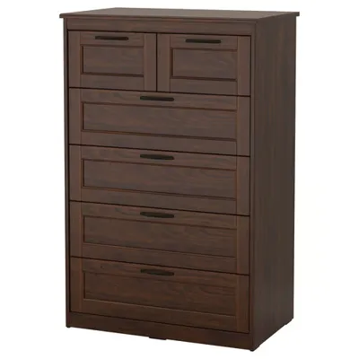 SONGESAND Chest of 6 drawers, brown, 82x126 cm, 70366779
