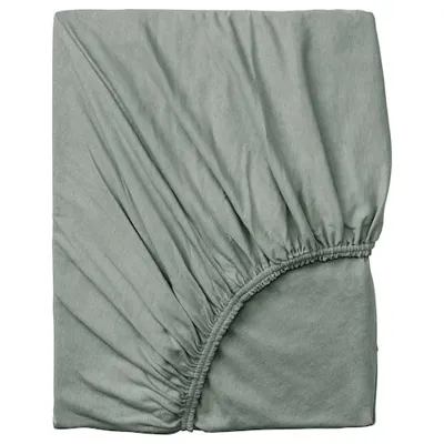 VARVIAL Fitted sheet, grey-green, 150x200 cm, 40549573