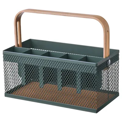 VIMPELFISK Cutlery holder, bamboo/grey-turquoise, 50581652