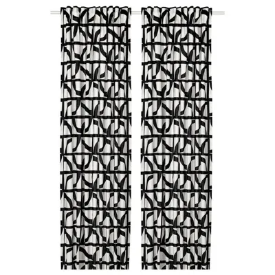 VINTEROXBAR Curtains, 1 pair, white/black, 145x250 cm, 50559788