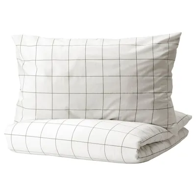 VITKLOVER Duvet cover and 2 pillowcases, white black/check, 200x200/50x80 cm, 20490644