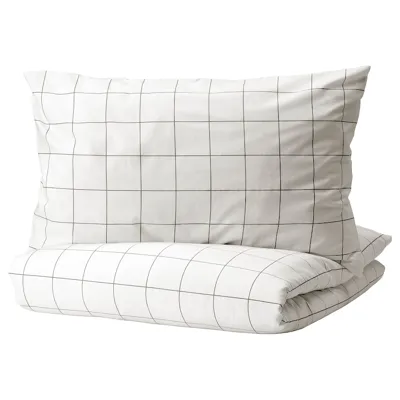 VITKLOVER Duvet cover and 2 pillowcases, white black/check, 240x220/50x80 cm, 10490654