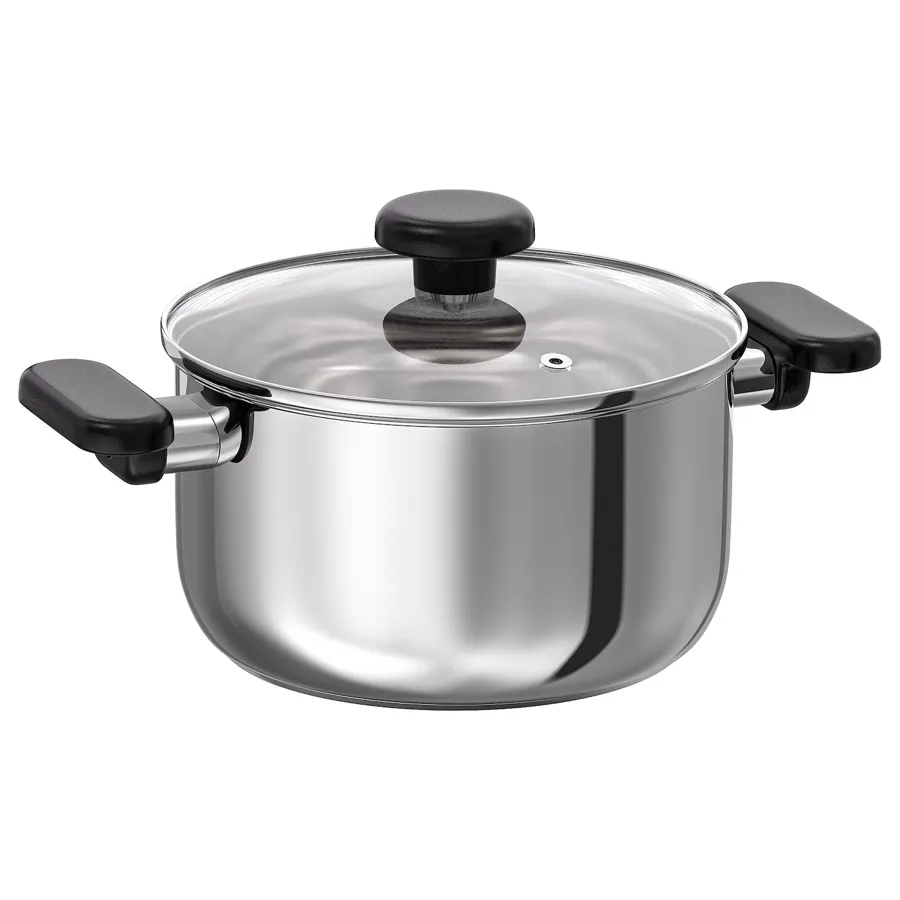 MIDDAGSMAT pot with lid, clear glass/stainless steel, 3 l, 10463716