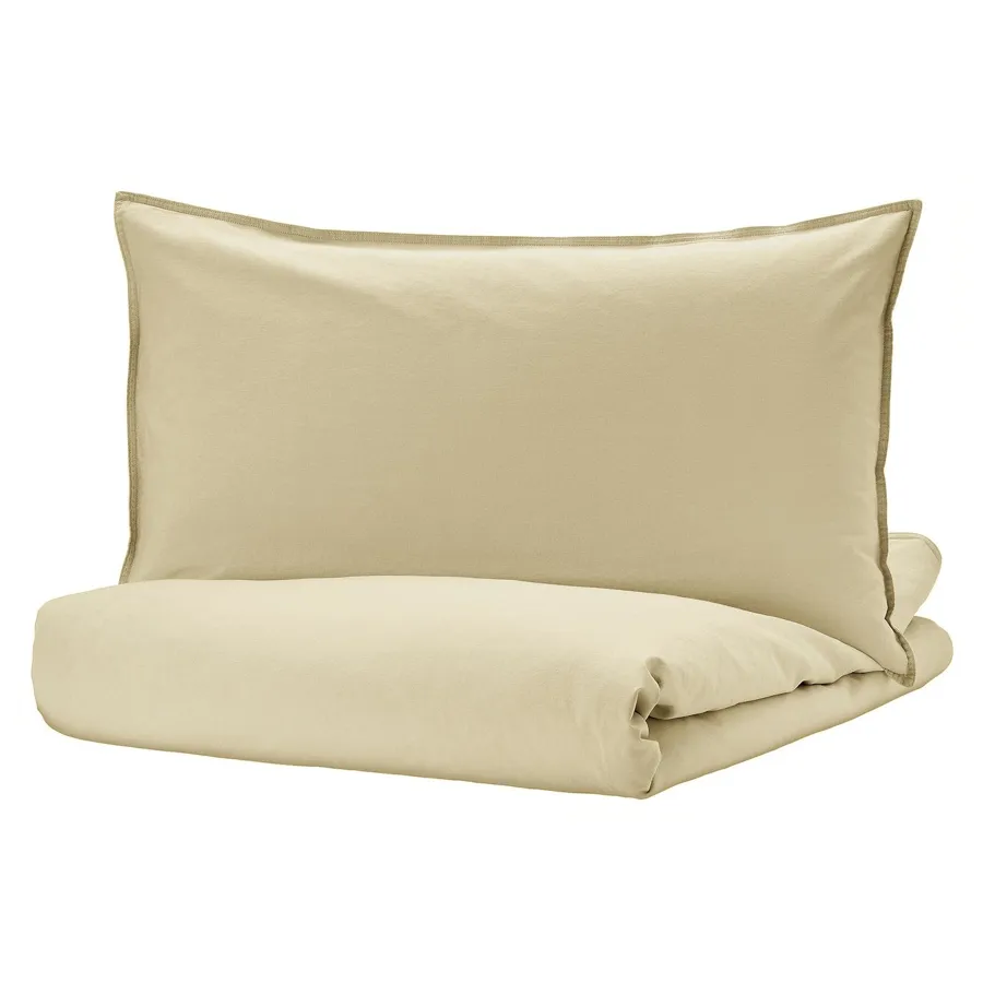 ANGSLILJA Duvet cover and 2 pillowcases, light beige-green 200x200/50x80 cm, 10490786